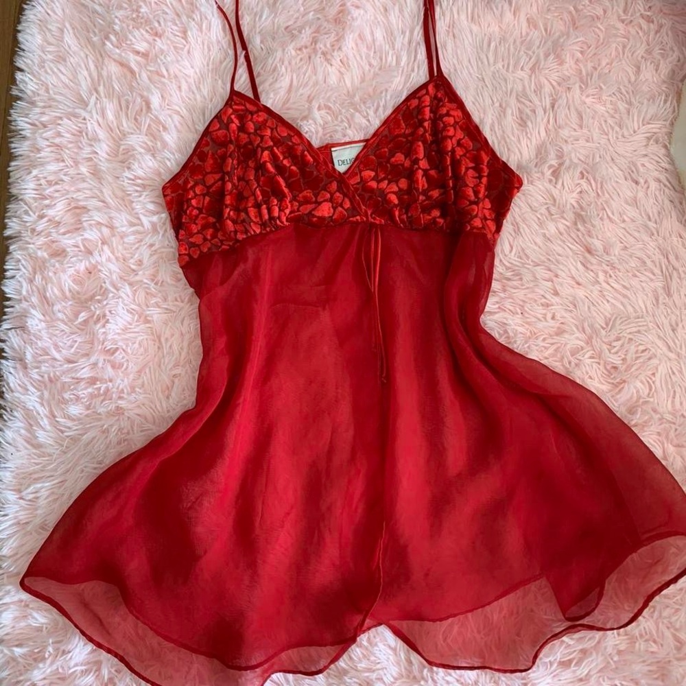 Delicates red heart sheer vintage slip